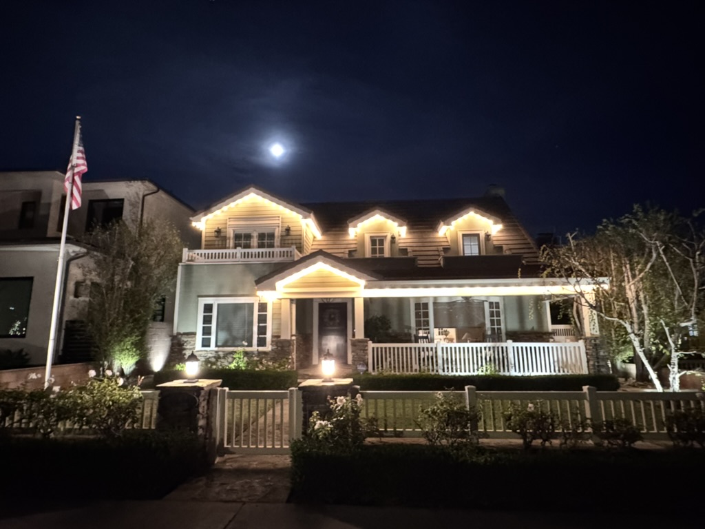 Our new home glowing under the moon