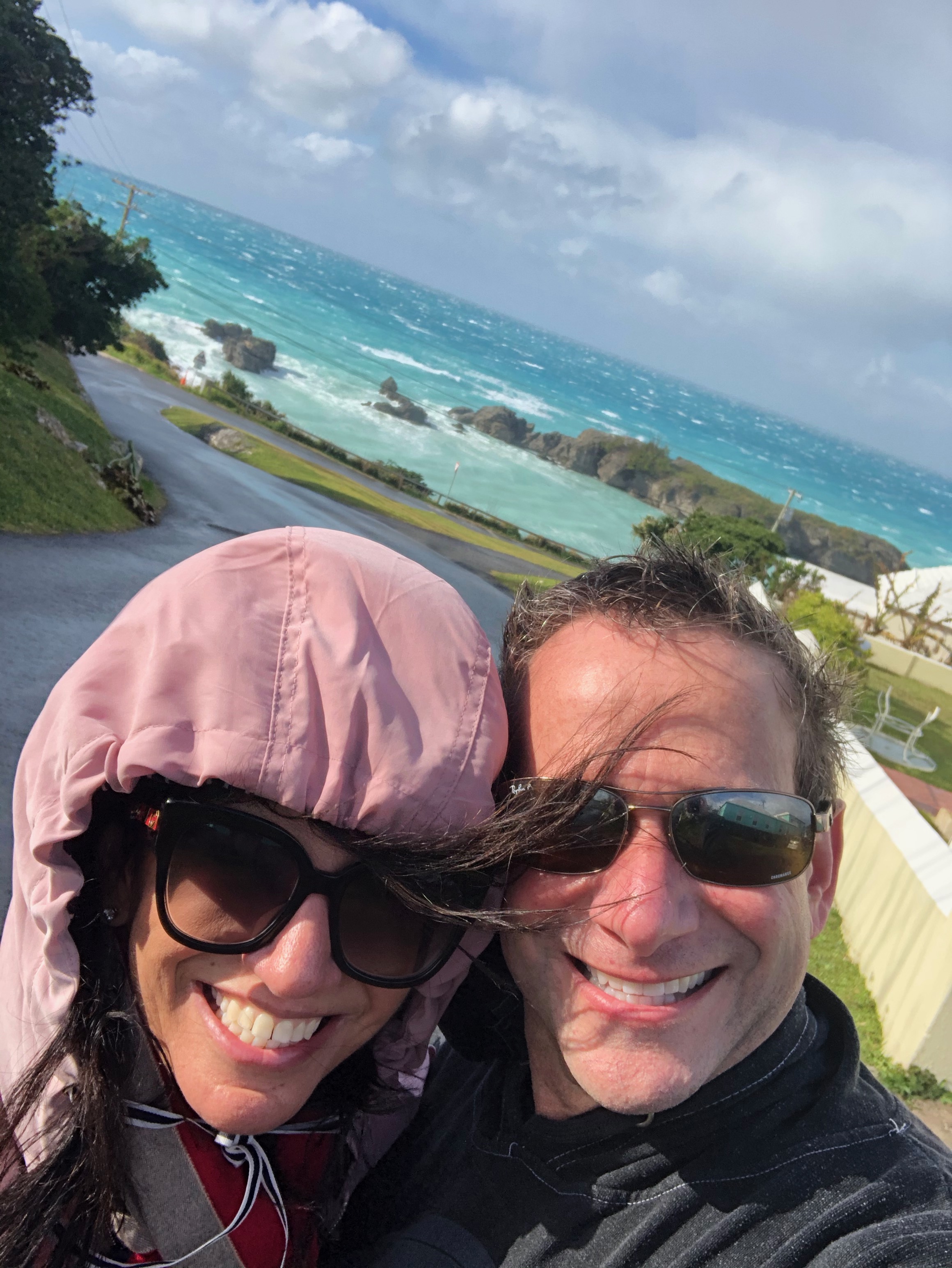 David and Kandi taking a windy coastal selfie